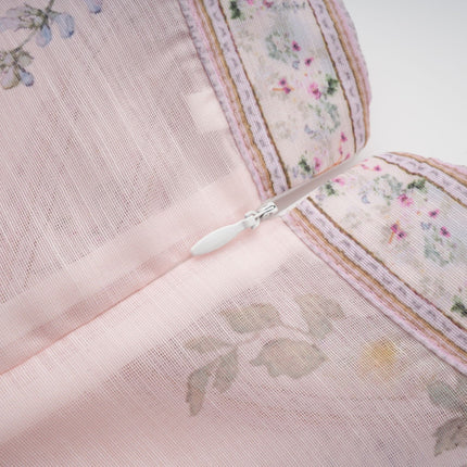 Daniela Pink Floral Mini Dress with Belted Waist Long Sleeves and Flounced Skirt