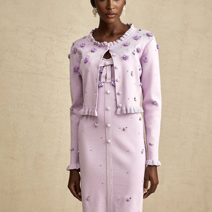 Daniela Purple Cardigan Dress Faux Flower Knit Set