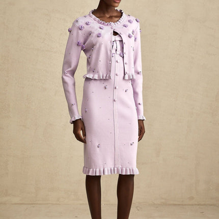Daniela Purple Cardigan Dress Faux Flower Knit Set