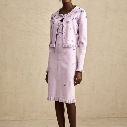 Daniela Purple Cardigan Dress Set Faux Flower Knit