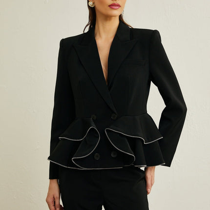 Danielle Black Jacket Trousers Zip Detail Matching Set