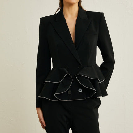 Danielle Black Jacket Trousers Zip Detail Matching Set