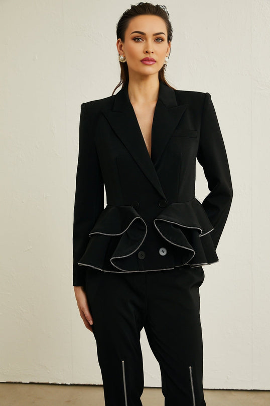 Danielle Black Jacket Trousers Zip Detail Matching Set