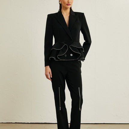 Danielle Black Jacket Trousers Zip Detail Matching Set