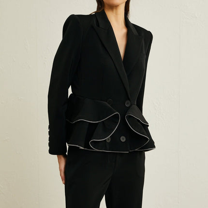 Danielle Black Jacket Trousers Zip Detail Matching Set