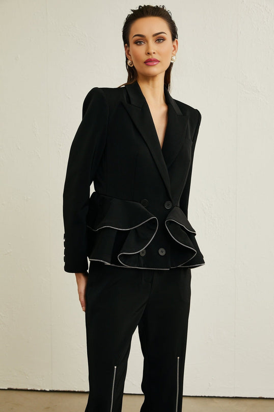 Danielle Black Jacket Trousers Zip Detail Matching Set
