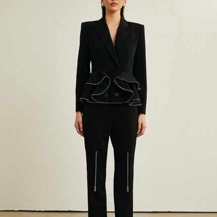Danielle Black Jacket Trousers Zip Detail Matching Set