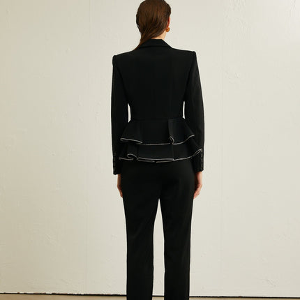 Danielle Black Jacket Trousers Zip Detail Matching Set