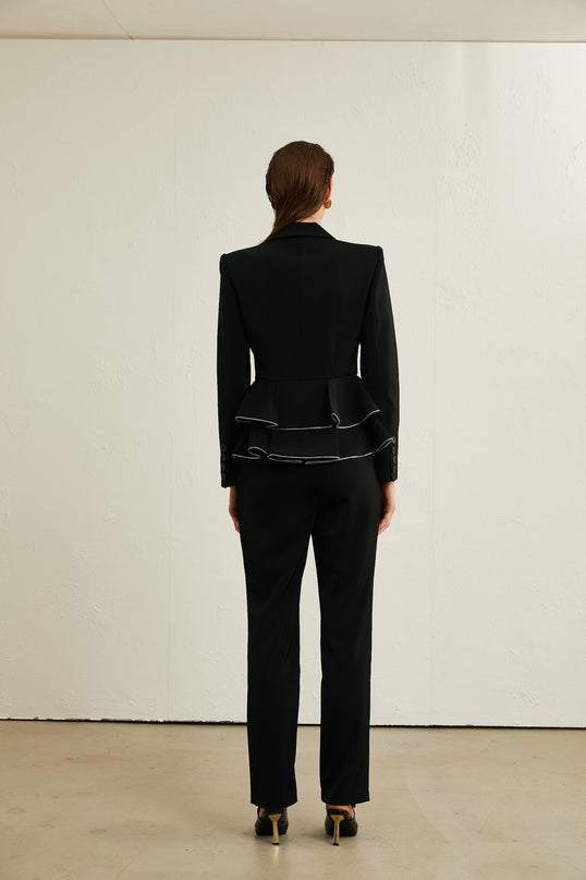 Danielle Black Jacket Trousers Zip Detail Matching Set