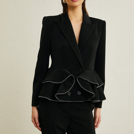 Danielle Black Jacket Trousers Zip Detail Matching Set
