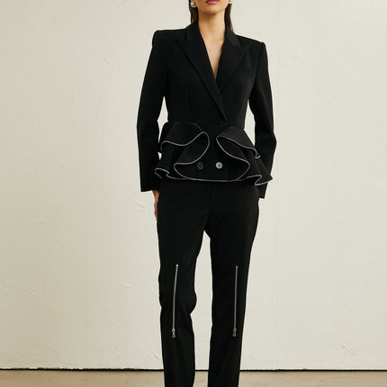 Danielle Black Matching Set Zip Detail Jacket Trousers