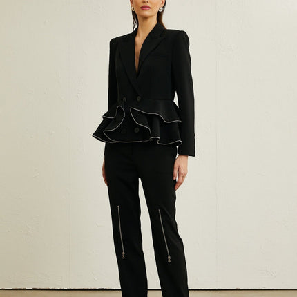 Danielle Black Zip Detail Matching Set Jacket Trousers