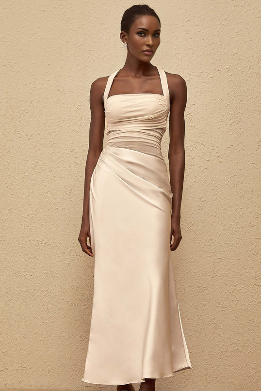 Danielle Maxi Dress in Grey with Mesh Paneling and Ruched Detailing