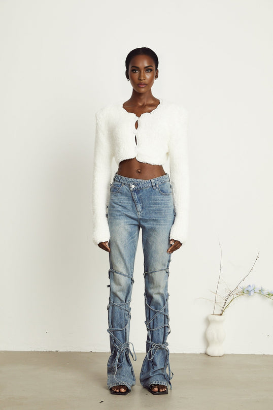 Daphné white fluffyknit cropped cardigan