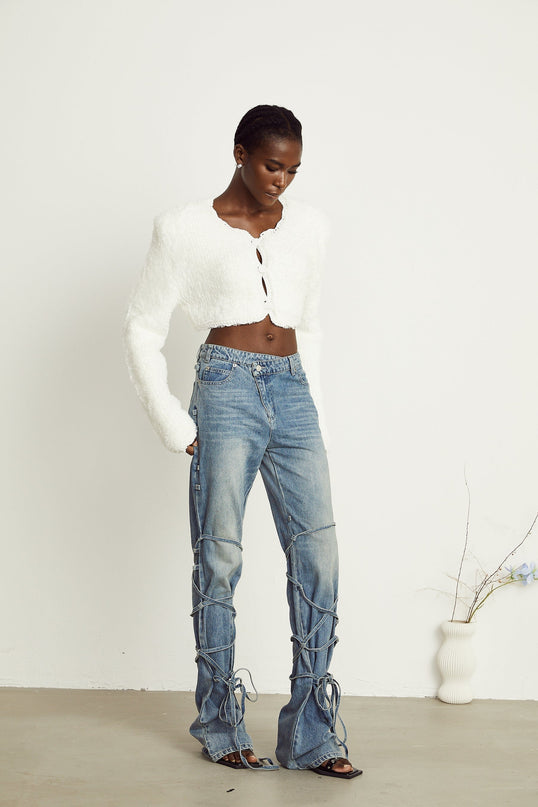 Daphné white fluffyknit cropped cardigan