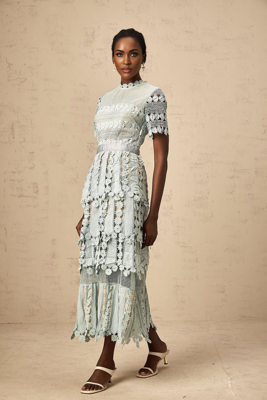 Daria Blue & Green Floral Midi Dress