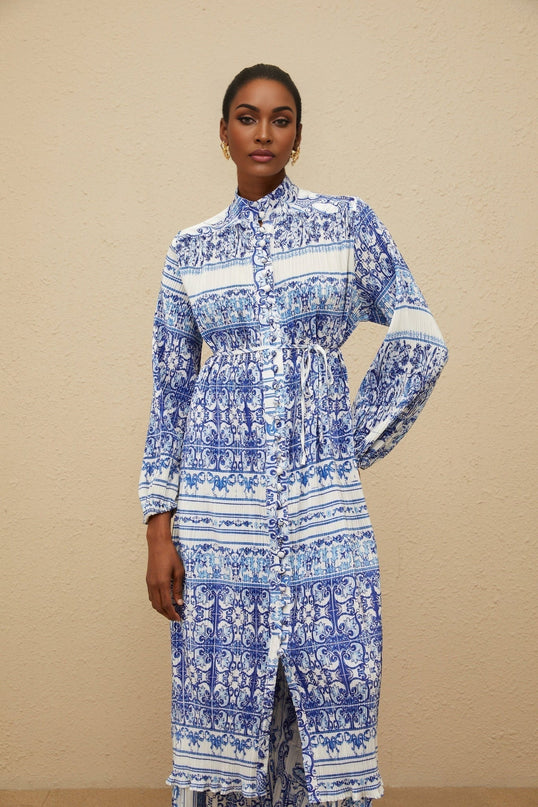 Daria Blue Paisley Cardigan Trousers Set