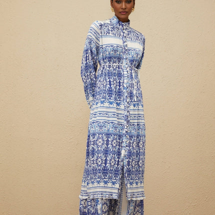 Daria Blue Paisley Cardigan Trousers Set