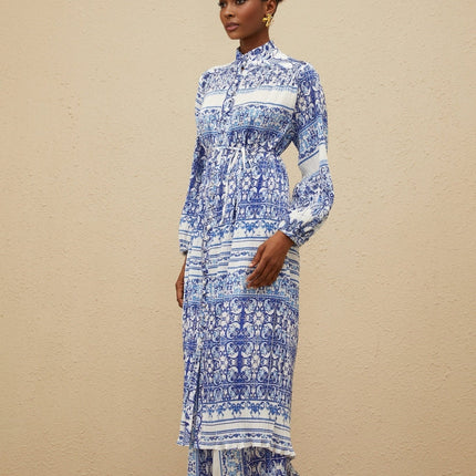 Daria Blue Paisley Cardigan Trousers Set