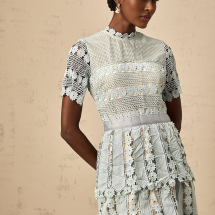 Daria Floral Midi Dress in Blue & Green