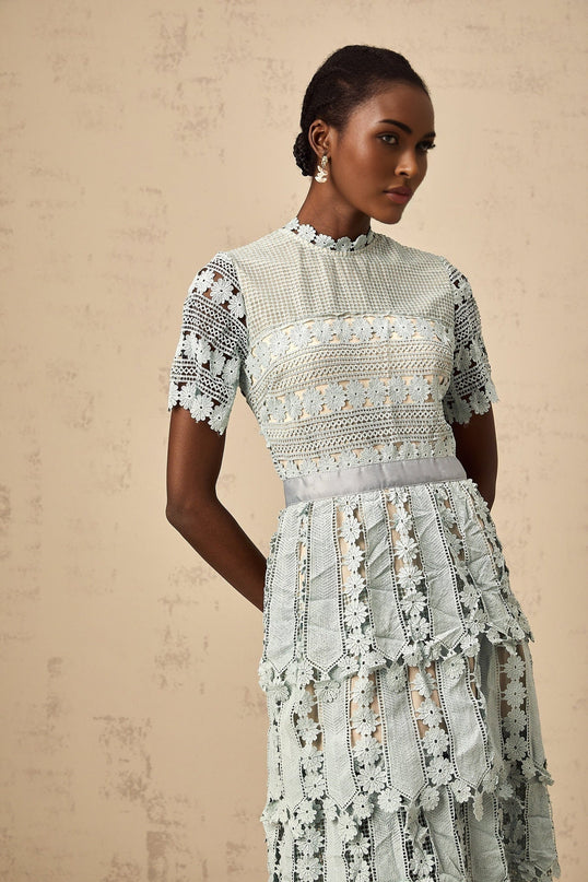 Daria Floral Midi Dress in Blue & Green