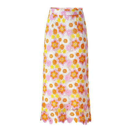 Daria Multicolored Floral Lace High-Waisted Midi Skirt