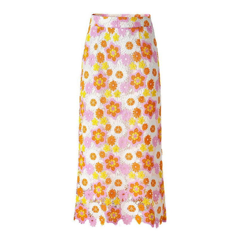Daria Multicolored Floral Lace High-Waisted Midi Skirt