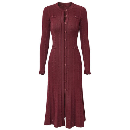 Daria Red Cable Knit Button Down Long Sleeve Top
