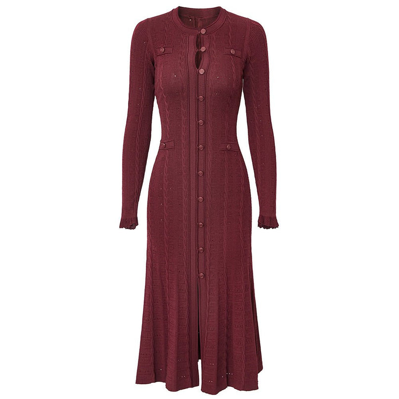 Daria Red Cable Knit Button Down Long Sleeve Top