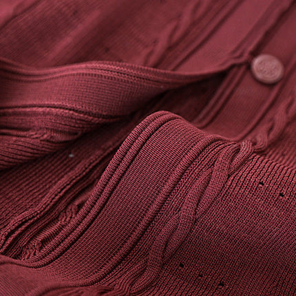 Daria in Red Cable Knit Button Down Sweater