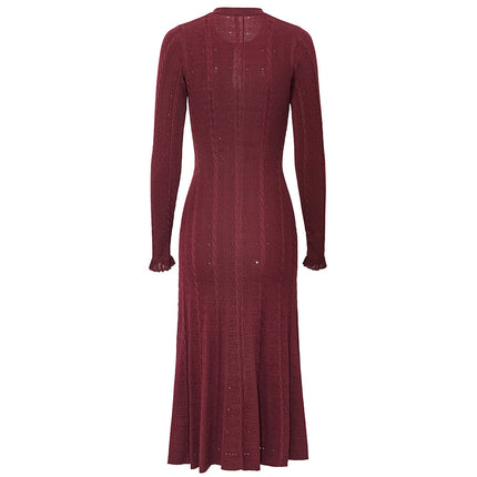 Daria Red Cable Knit Cardigan Soft Burgundy Tone