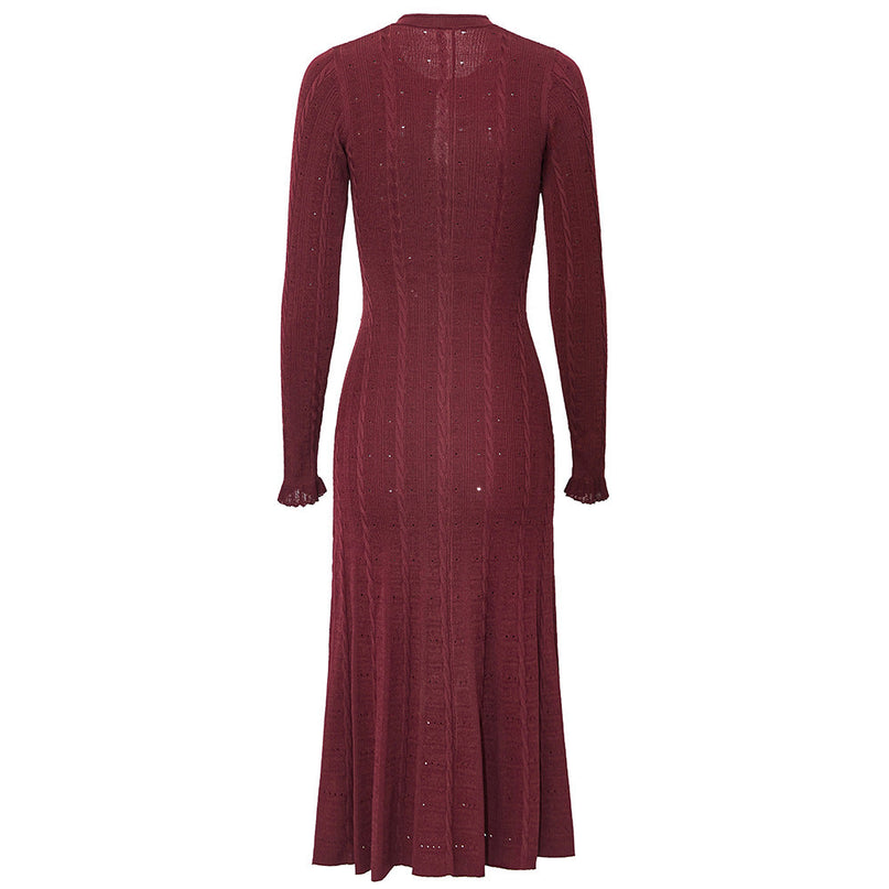 Daria Red Cable Knit Cardigan Soft Burgundy Tone