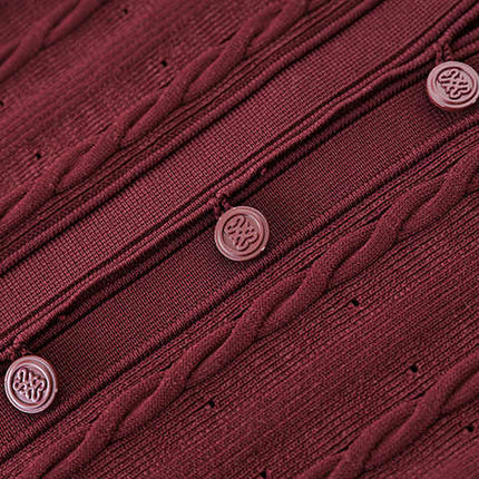 Daria Red Cable Knit Cardigan Soft Burgundy Tone