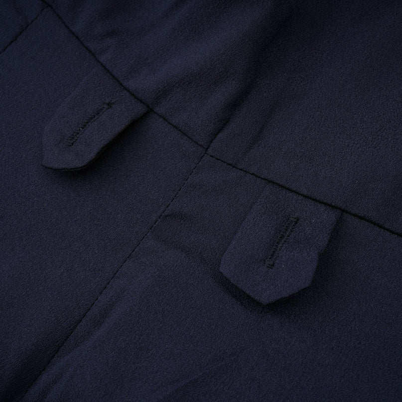 Dayana Blue Navy Tweed Satin Maxi Dress with Crystal-Embellished Buttons and Peplum Waist