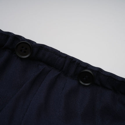 Dayana Blue Navy Tweed Satin Maxi Dress with Peplum Waist and Crystal-Embellished Buttons