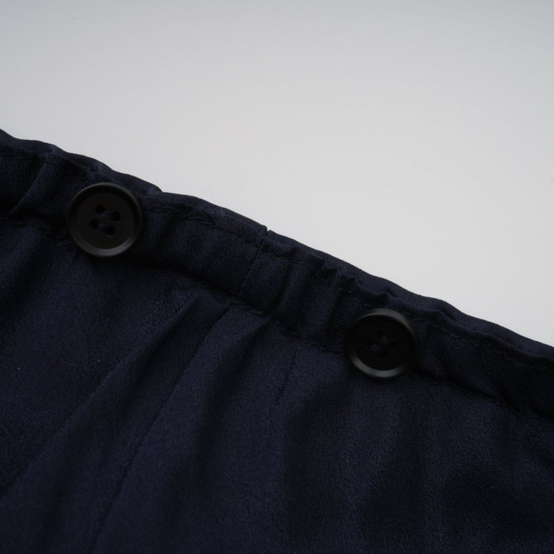 Dayana Blue Navy Tweed Satin Maxi Dress with Peplum Waist and Crystal-Embellished Buttons