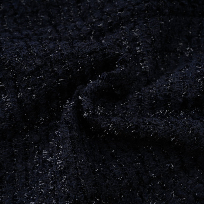 Dayana Blue Satin Navy Tweed Maxi Dress with Crystal Buttons and Peplum Waist