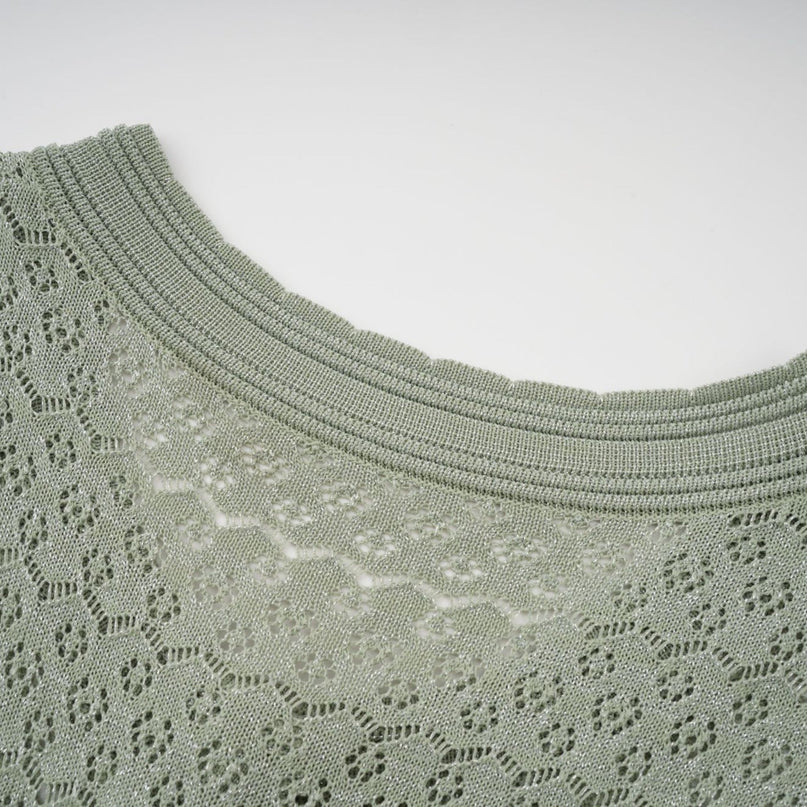 Dayana Green Crochet Knit Maxi Dress with Button Front Design