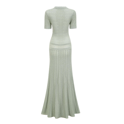 Dayana Green Crochet Knit Maxi Dress with Button Front Design