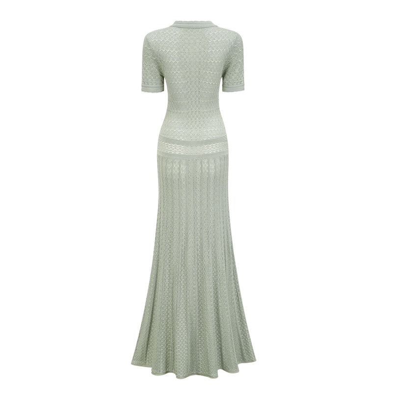 Dayana Green Crochet Knit Maxi Dress with Button Front Design