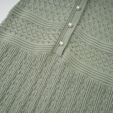 Dayana Green Crochet Knit Maxi Dress with Button Front Design
