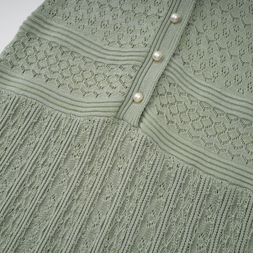 Dayana Green Crochet Knit Maxi Dress with Button Front Design