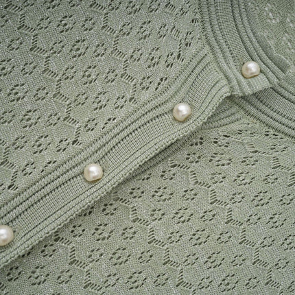 Dayana Green Crochet Knit Maxi Dress with Button Front Design