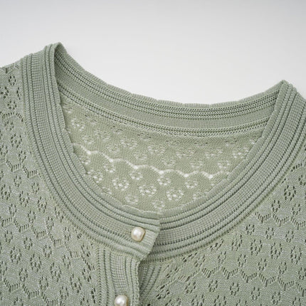 Dayana Green Crochet Knit Maxi Dress with Button Front Design
