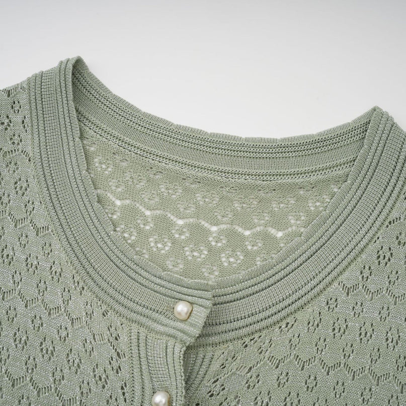 Dayana Green Crochet Knit Maxi Dress with Button Front Design