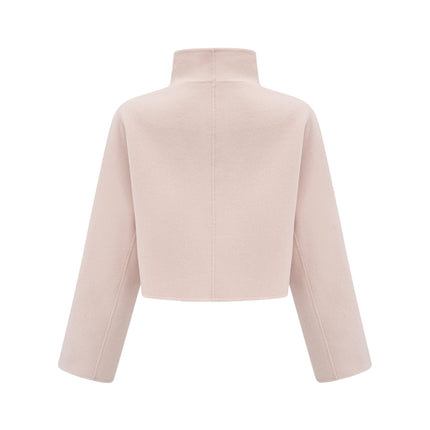 Dayana Pink Wool Coat with Faux Fur Detailing Crystal Buttons Patch Pockets Mock Neck Long Sleeves Diagonal Placket Front Button Fastening Fox Fur Environmentally-Friendly Farms Luxury Glamour Elegance