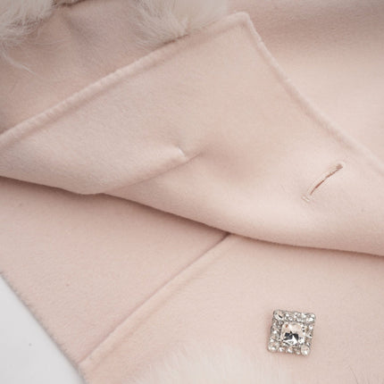 Dayana Pink Wool Coat with Faux Fur Detailing Crystal Buttons Patch Pockets Mock Neck Long Sleeves Diagonal Placket Front Button Fastening Fox Fur Environmentally-Friendly Farms Luxury Glamour Elegance