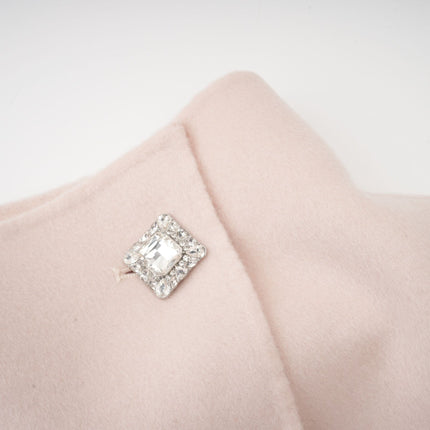 Dayana Pink Wool Coat with Faux Fur Detailing Crystal Buttons Patch Pockets Mock Neck Long Sleeves Diagonal Placket Front Button Fastening Fox Fur Environmentally-Friendly Farms Luxury Glamour Elegance