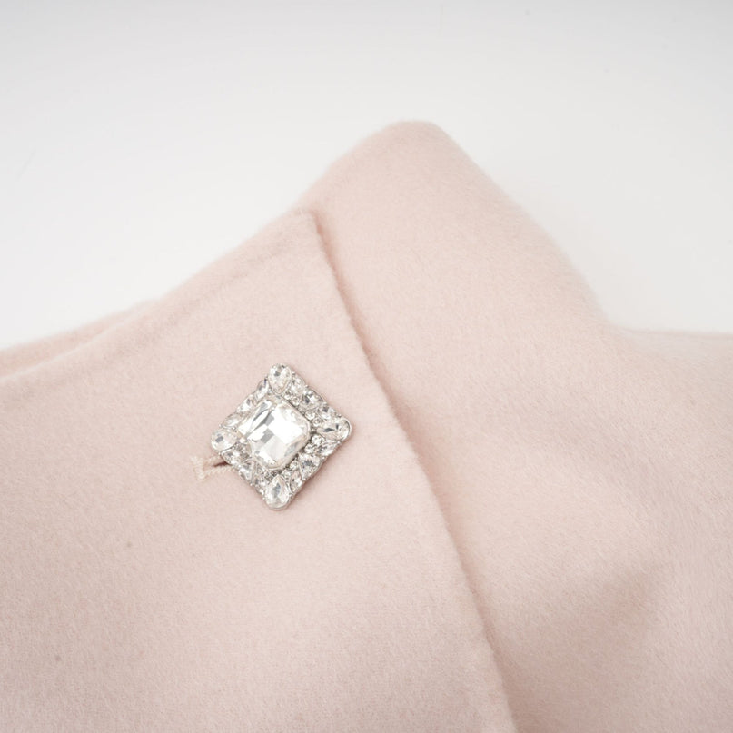 Dayana Pink Wool Coat with Faux Fur Detailing Crystal Buttons Patch Pockets Mock Neck Long Sleeves Diagonal Placket Front Button Fastening Fox Fur Environmentally-Friendly Farms Luxury Glamour Elegance