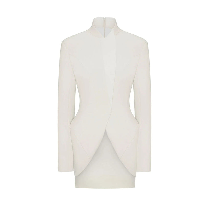 Dayana White Barrel Design Jacket Skirt Set